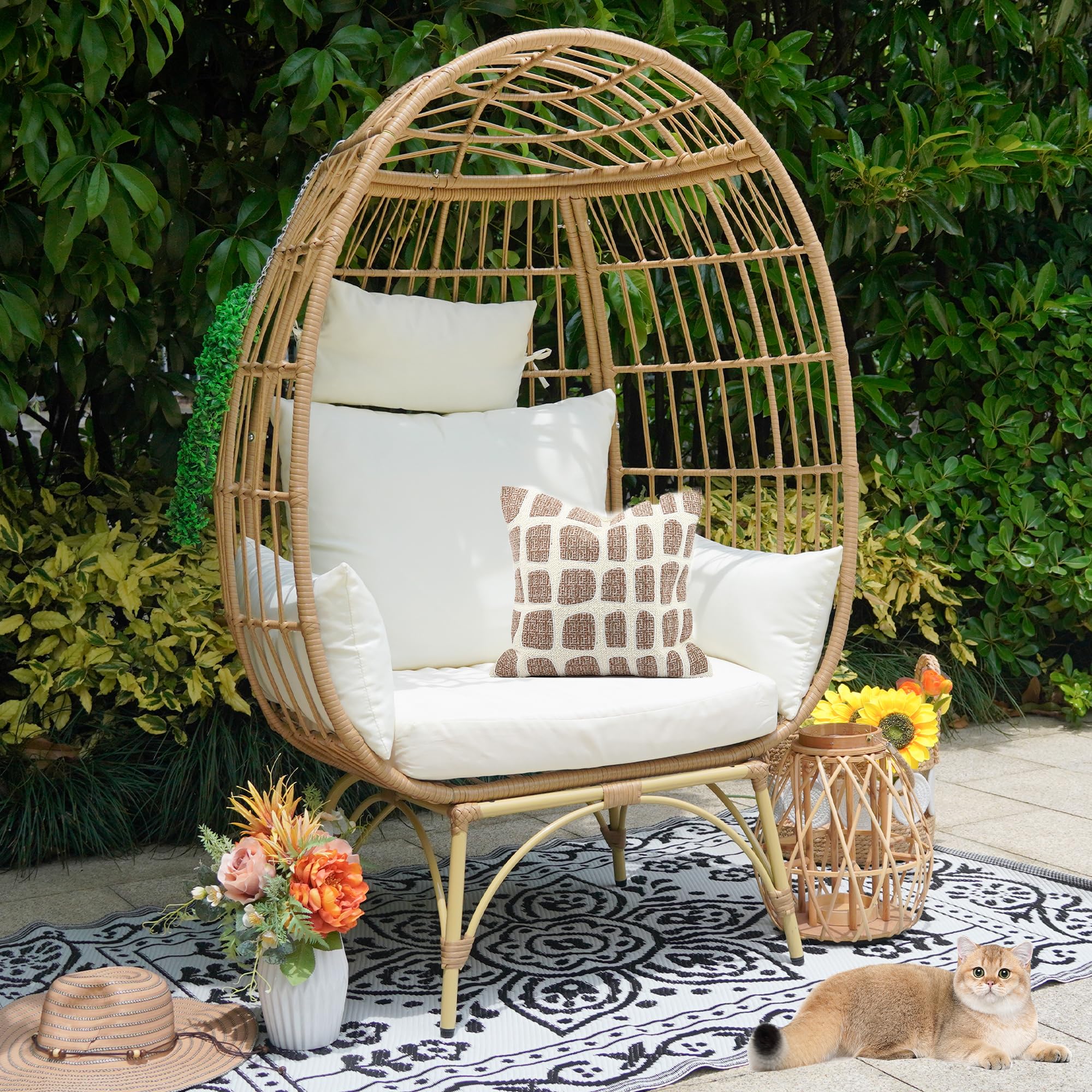 TXGDPIONEER Wicker Egg Chair, Patio Egg Chair Indoor, All-Weather Oversized Rattan Egg Lounge Chairs for Living Room, Balcony, Backyard