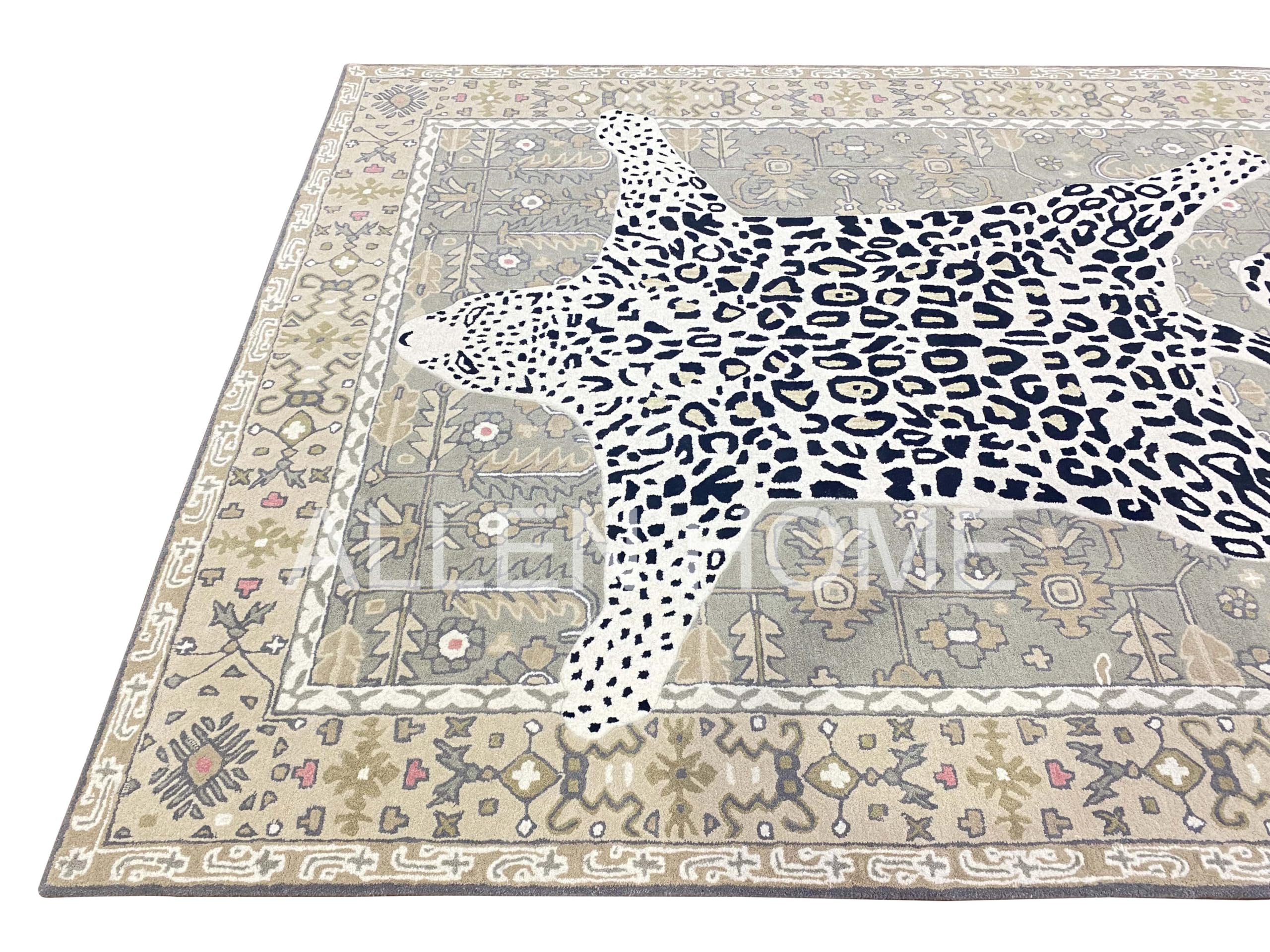 Allen Home Wool Area Rug | Leopard Rug Rust | Traditional Decorative Carpet | Area Rugs Suitable for Bedroom, Living & Dining Room | 100% Wool | 100% Cotton Backing | Octavia Natural (5'X8')