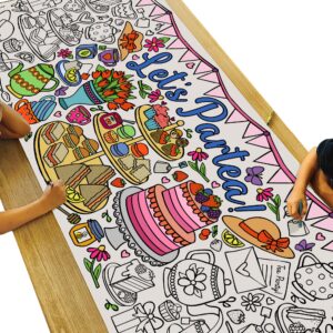 tiny expressions giant tea party coloring banner - rolled, no creases 30" x 72" inches, for birthday parties, baby showers, bridal decorations, fun kids' activities