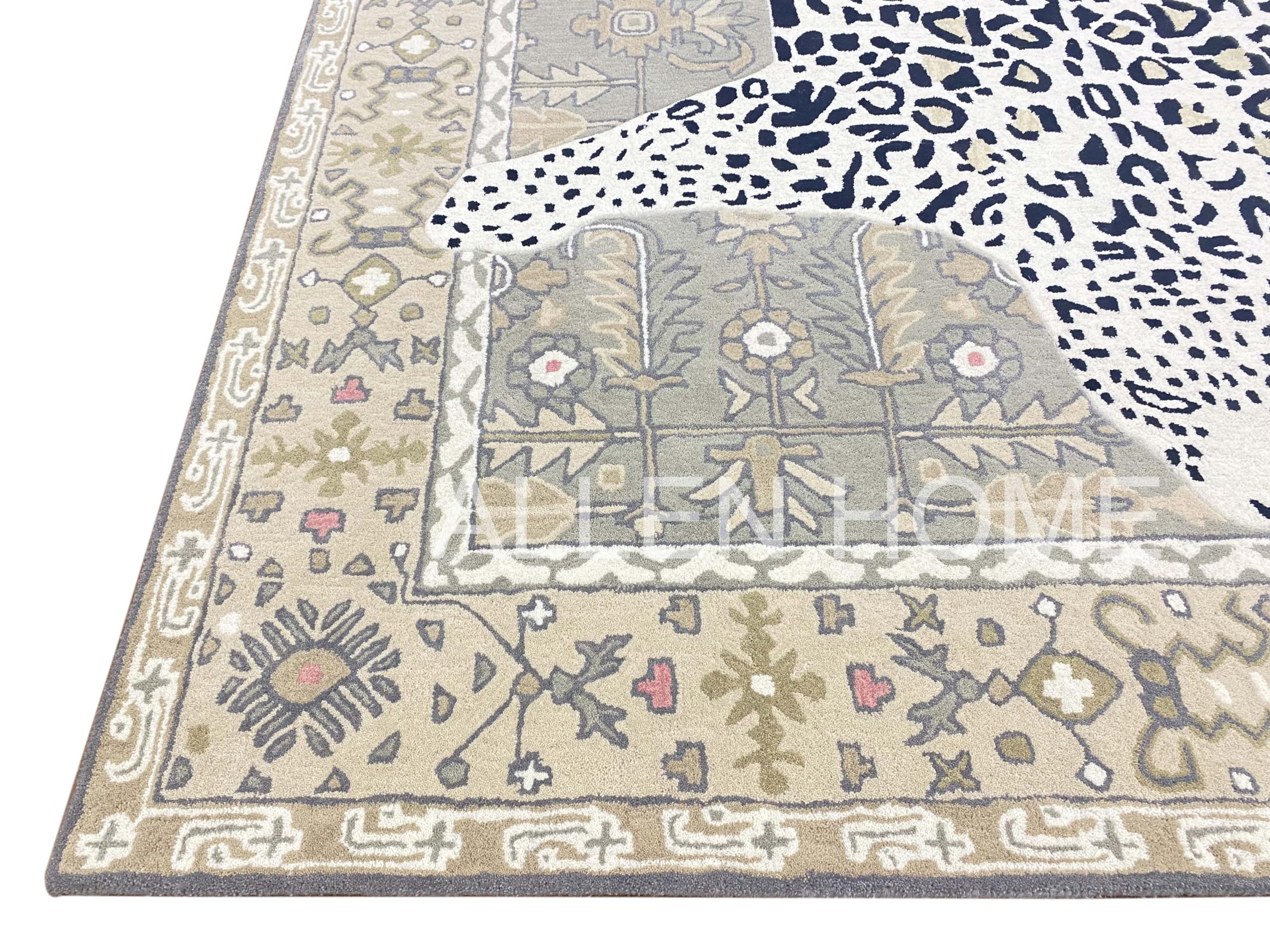 Allen Home Wool Area Rug | Leopard Rug Rust | Traditional Decorative Carpet | Area Rugs Suitable for Bedroom, Living & Dining Room | 100% Wool | 100% Cotton Backing | Octavia Natural (5'X8')