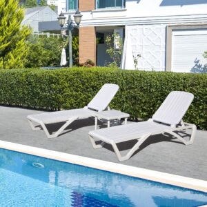 domi outdoor chaise lounge set of 3, pool lounge chairs plastic adjustable recliners tanning lounge chair with table for in-pool sunbathing beach lawn poolside, white