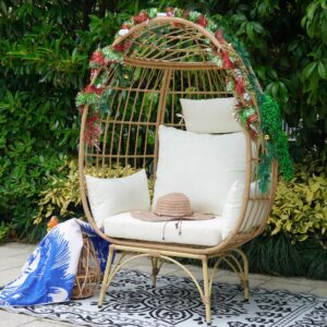 TXGDPIONEER Wicker Egg Chair, Patio Egg Chair Indoor, All-Weather Oversized Rattan Egg Lounge Chairs for Living Room, Balcony, Backyard