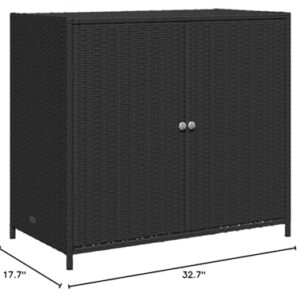 Gecheer Patio Storage Cabinet Outdoor Garden Storage Organizers Black 32.7" x 17.7" x 29.9" Poly Rattan 0223021C