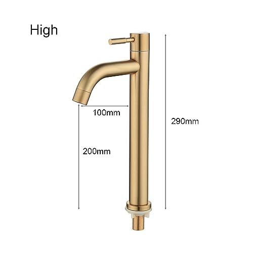 Golden Bathroom Basin Single Hole Cold Handle Shower Head Faucet Bath for Kitchen Sink Water Tap SUS304 Toilet Hardware (Color : High)