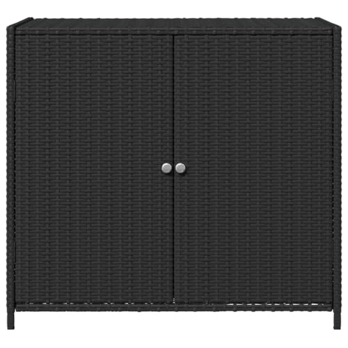 Gecheer Patio Storage Cabinet Outdoor Garden Storage Organizers Black 32.7" x 17.7" x 29.9" Poly Rattan 0223021C