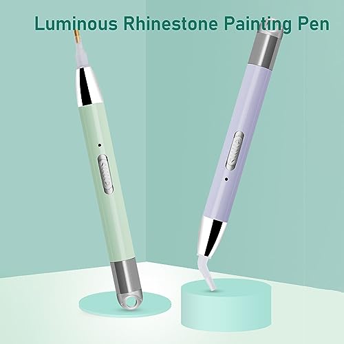 Luminous Rhinestone Painting Pen Ergonomic Rechargeable Embroidery Bead Picker Tool with 6 Heads Green