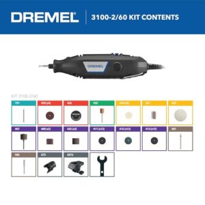 Dremel 3100-2/60 Variable Speed Rotary Tool Kit- 2 Attachments and 60 Accessories, Ideal for a Variety of Crafting and DIY Projects- Cutting, Sanding, Grinding, Polishing, Drilling, and Engraving