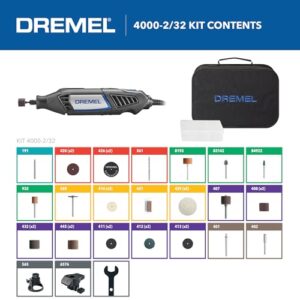 Dremel 4000-2/32 Variable Speed Rotary Tool Kit-Engraver, Polisher, and Sander- Perfect for Cutting, Detail Sanding, Engraving, Wood Carving, and Polising- 2 Attachments & 32 Accessories