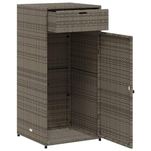 Gecheer Patio Storage Cabinet Outdoor Garden Storage Organizers Gray 21.7"x21.7"x43.7" Poly Rattan 0223078C 0224078C