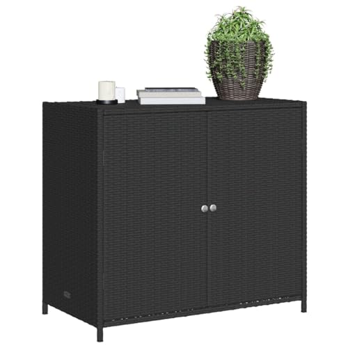 Gecheer Patio Storage Cabinet Outdoor Garden Storage Organizers Black 32.7" x 17.7" x 29.9" Poly Rattan 0223021C