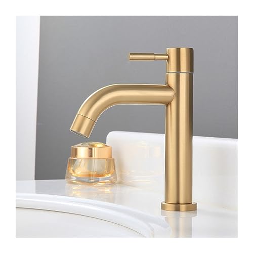 Golden Bathroom Basin Single Hole Cold Handle Shower Head Faucet Bath for Kitchen Sink Water Tap SUS304 Toilet Hardware (Color : High)