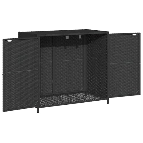 Gecheer Patio Storage Cabinet Outdoor Garden Storage Organizers Black 32.7" x 17.7" x 29.9" Poly Rattan 0223021C