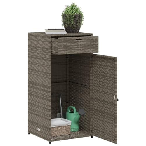 Gecheer Patio Storage Cabinet Outdoor Garden Storage Organizers Gray 21.7"x21.7"x43.7" Poly Rattan 0223078C 0224078C