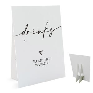 Drinks Please Help Youself Sign(8 x 11 Inch Table Sign with Holder), Minimalist Wedding Decoration Sign, Bridal Shower Baby Shower Favors for Guests-BSLP04