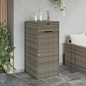 Gecheer Patio Storage Cabinet Outdoor Garden Storage Organizers Gray 21.7"x21.7"x43.7" Poly Rattan 0223078C 0224078C