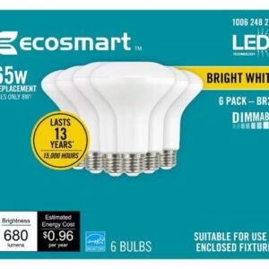 EcoSmart BR30 65W Equivalent Dimmable LED Light Bulbs Bright White (6-Pack)