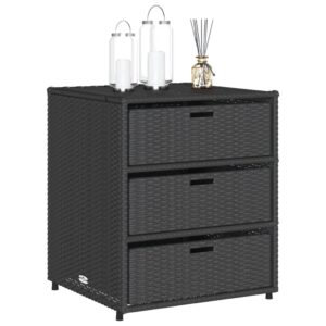 Gecheer Patio Storage Cabinet Outdoor Garden Storage Organizers Black 21.7"x23.2"x27.2" Poly Rattan 0223005C 0224005C