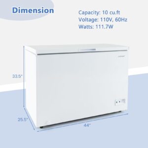 COSTWAY 10 Cu.Ft. Chest Compact Deep 7-Level Adjustable Temperature, Removable Basket Freestanding Top Open Door Freezer for Home, Garage, Basement, White