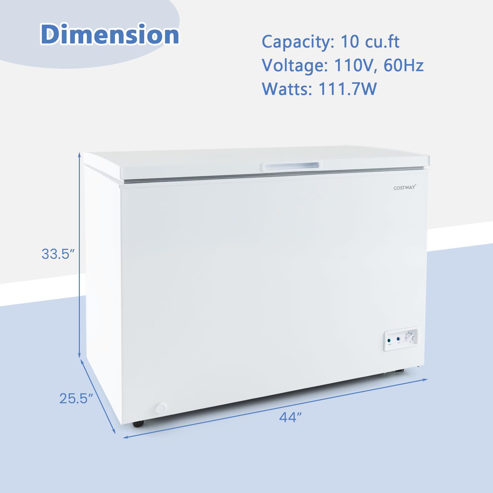 COSTWAY 10 Cu.Ft. Chest Compact Deep 7-Level Adjustable Temperature, Removable Basket Freestanding Top Open Door Freezer for Home, Garage, Basement, White