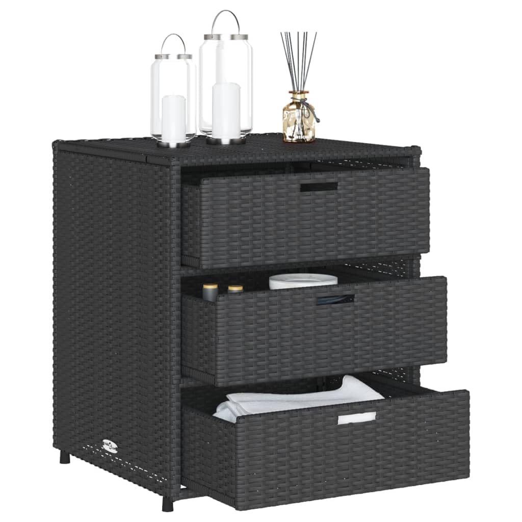 Gecheer Patio Storage Cabinet Outdoor Garden Storage Organizers Black 21.7"x23.2"x27.2" Poly Rattan 0223005C 0224005C