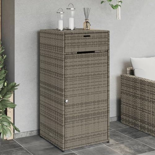 Gecheer Patio Storage Cabinet Outdoor Garden Storage Organizers Gray 21.7"x21.7"x43.7" Poly Rattan 0223078C 0224078C