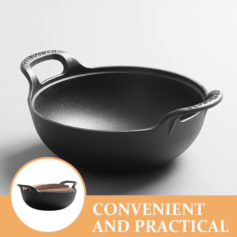 Cast Iron Oven Pot Non-stick Wok Skillet with Lid Handles 7.86 inch Round Cooking Pan Cast Iron Saucepan Camping Cookware Frying Pan