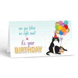 Stonehouse Collections | Happy Birthday Cat Table Tent Cards | Cat Lover Name Cards | Multi-Purpose, Table Decorations for Birthday Party | 25 Count (Tuxedo Cat Birthday)