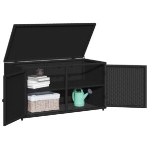 Gecheer Patio Storage Cabinet Outdoor Garden Storage Organizers Black 43.3"x21.7"x23.8" Poly Rattan 0223026C 0224026C