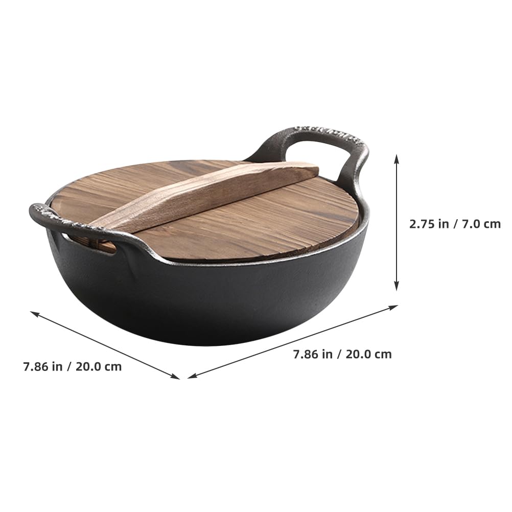 Cast Iron Oven Pot Non-stick Wok Skillet with Lid Handles 7.86 inch Round Cooking Pan Cast Iron Saucepan Camping Cookware Frying Pan