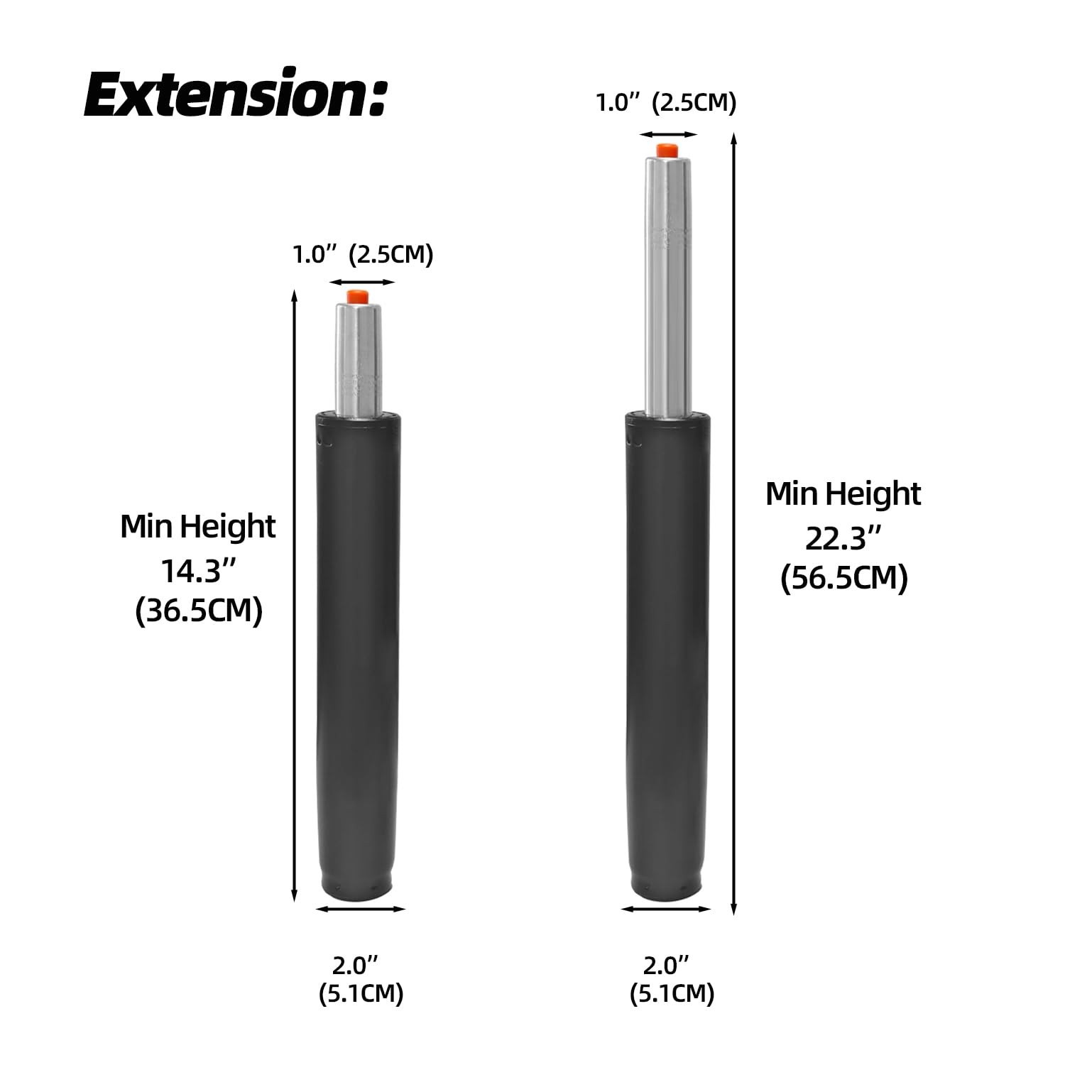 14" to 22" Long Adjustable Gas Lift Cylinder Tube for Office Chair Stool Replacement Parts,Heavy Duty Hydraulic Pneumatic Cylinder Shock Piston (8"Stroke,Black)