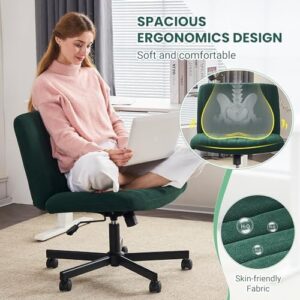 HoeuThien Green Desk Chair with Wheels Criss Cross Seat Home Wide Armless Office Computer Chair Adjustable Swivel Side Vanity Chair Dark Green for Girls