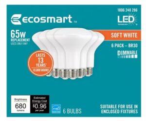 ecosmart br30 65w equivalent dimmable led light bulbs soft white (6 pack)