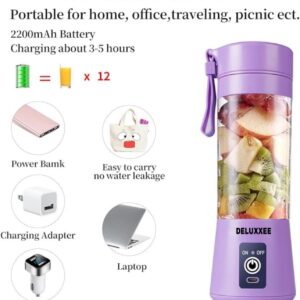 Portable Blender,Personal Blender for Shakes and Smoothies,Personal Size Blenders with USB Rechargeable Mini Fruit Juice Mixer, Mini Juicer Smoothie Blender Bottles Travel 380ML (Purple, 380 ml)