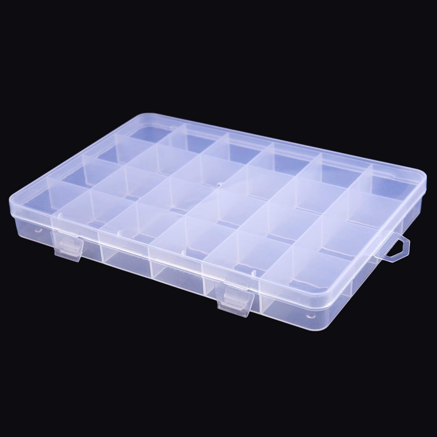 Pasuihcay 24 Compartments Plastic Box Case Jewelry Bead Storage Container Craft Organizer, Transparent