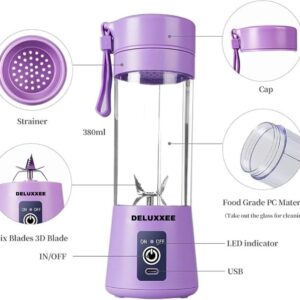 Portable Blender,Personal Blender for Shakes and Smoothies,Personal Size Blenders with USB Rechargeable Mini Fruit Juice Mixer, Mini Juicer Smoothie Blender Bottles Travel 380ML (Purple, 380 ml)