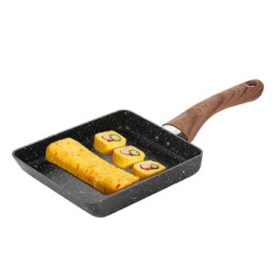 KALTEK Tamagoyaki Pan with accessories, Includes serving plate, oil brush, spatula and chopsticks, Japanese Cookware, Egg Pan, Rectangle Frying Pan, Omelette Maker Nonstick, Omelet Pan, 7" x 5" Black