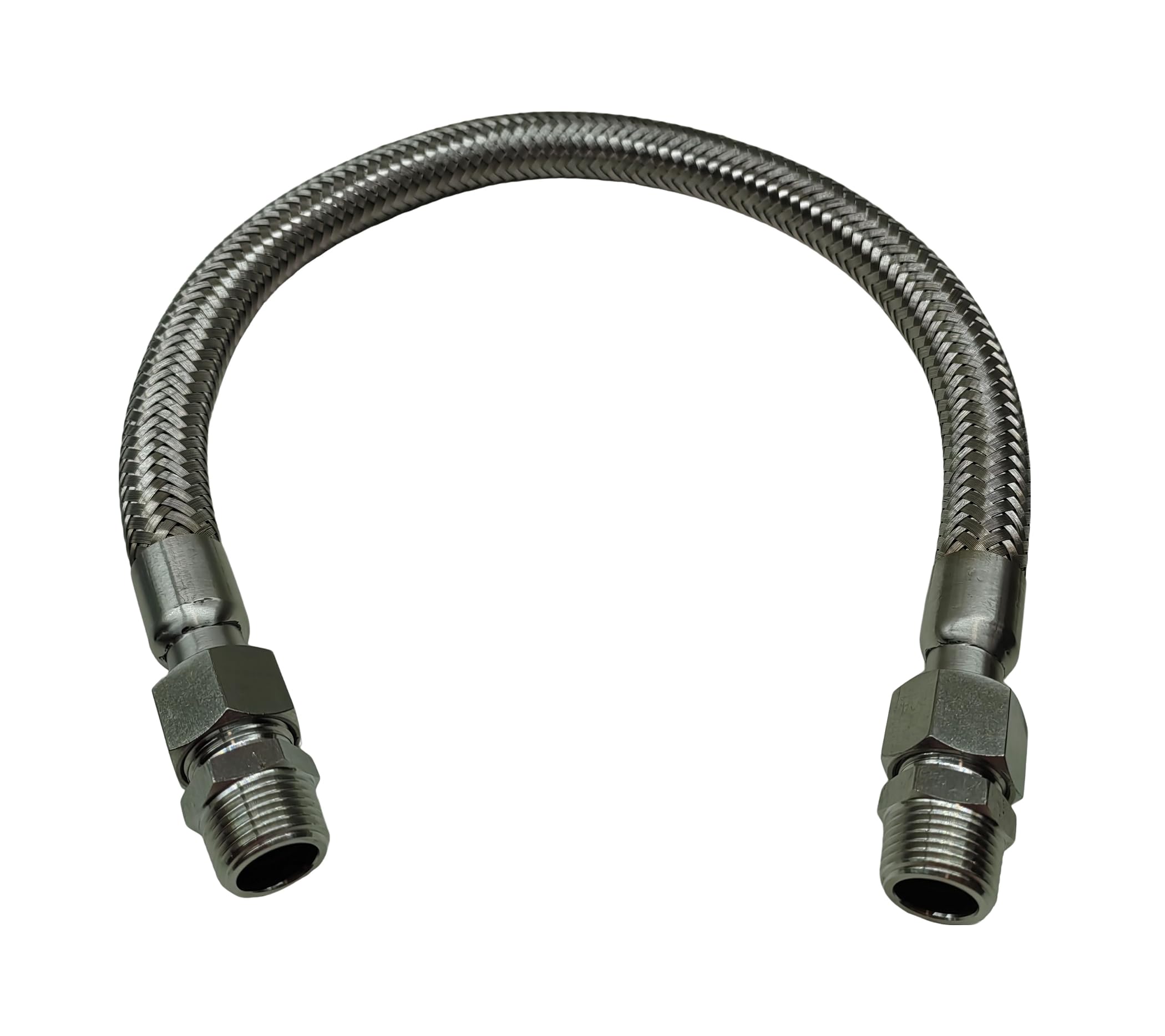 Industrial Grade Compressor Jumper Hose, 1/2" NPT Male x 20" Length, 750°F，450 PSI，Both Sides Fittings Rotate Freely，Flexible Whole body Stainless Steel Metal Hose