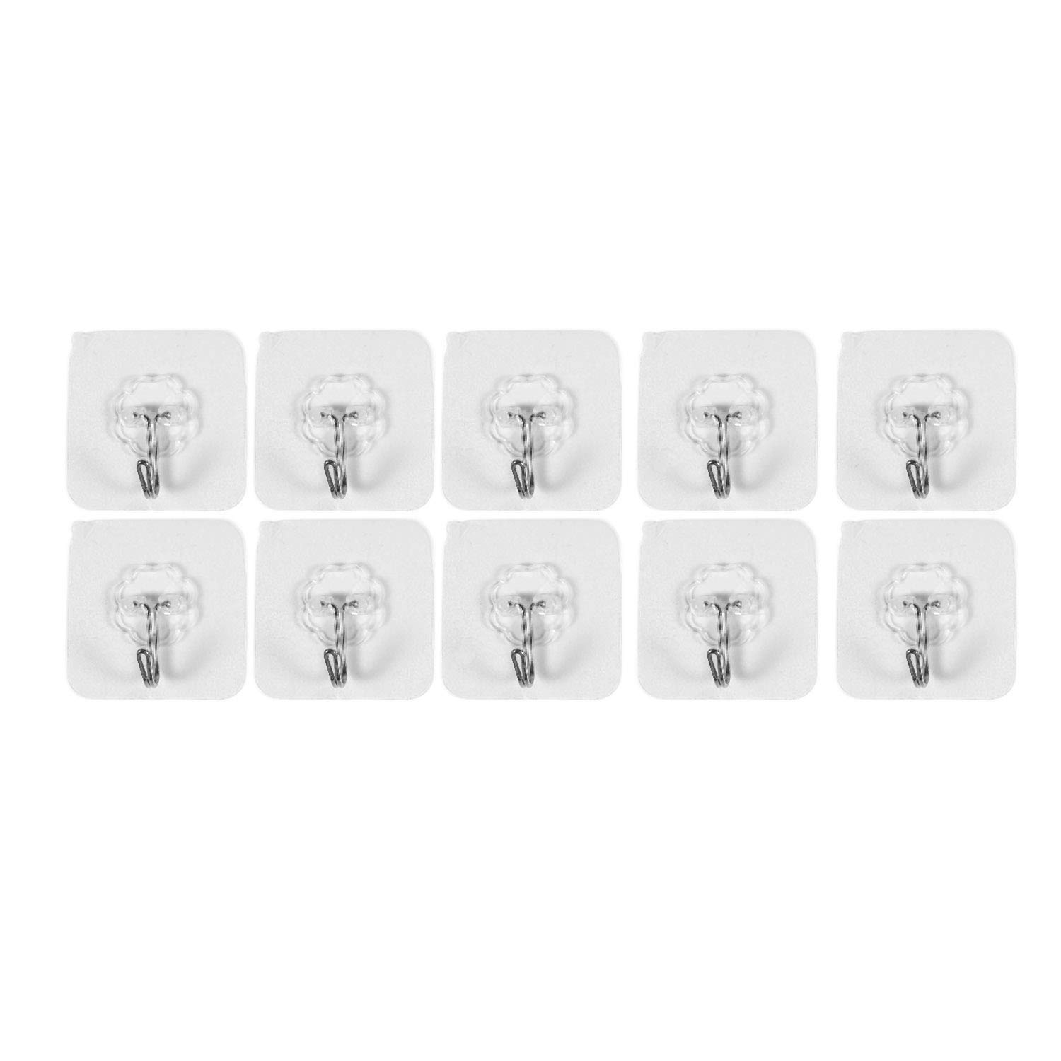 Soaying 10 Packs Reusable Adhesive Hooks,Transparent Heavy Duty Wall Hooks with, Waterproof and Oilproof for Bathroom, Bedroom, Kitchen, Refrigerator Door, Wall and Ceiling