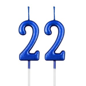 22nd birthday candles, blue number 22 candle for cake, happy birthday cake topper decoration for birthday anniversary celebration party supplies