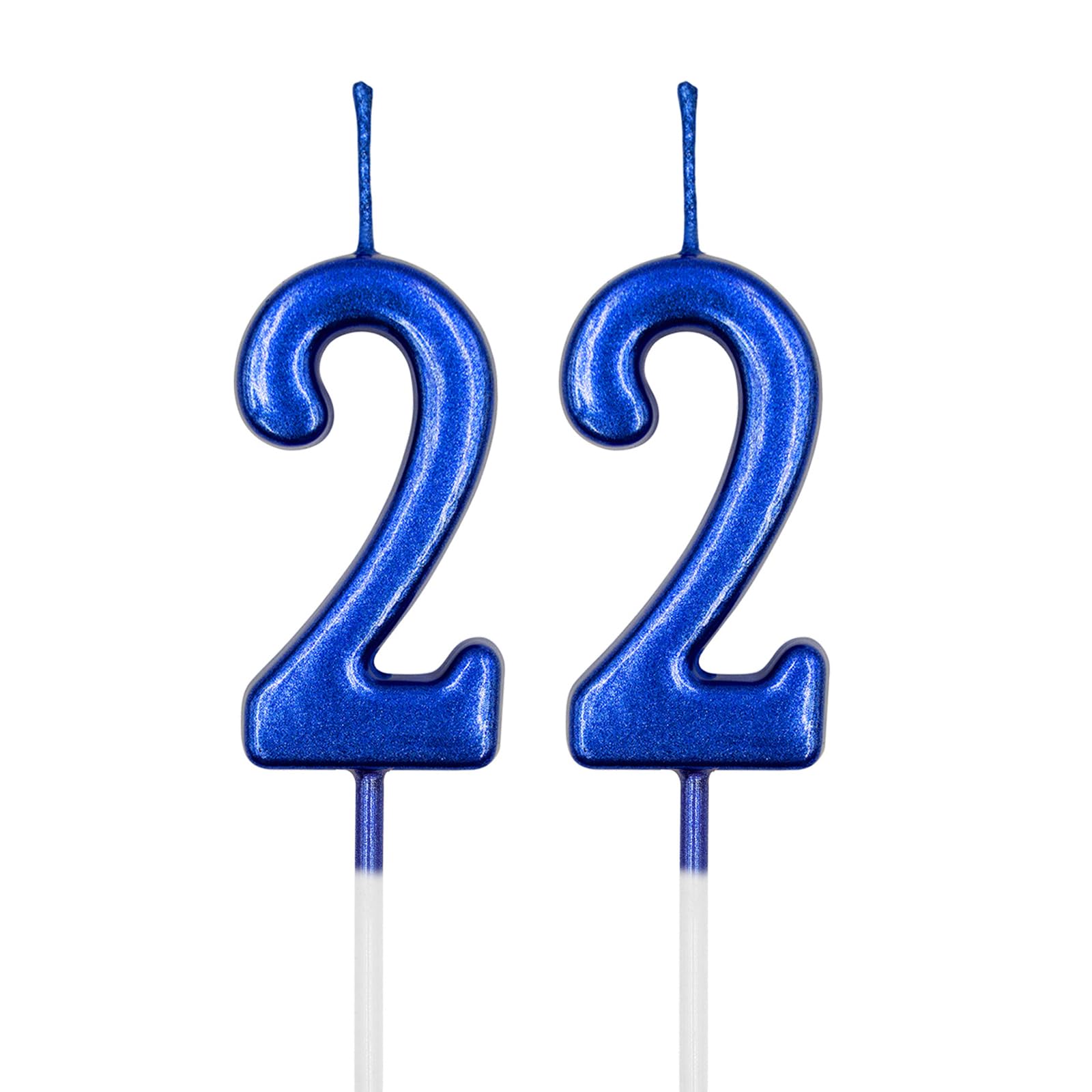 22nd Birthday Candles, Blue Number 22 Candle for Cake, Happy Birthday Cake Topper Decoration for Birthday Anniversary Celebration Party Supplies