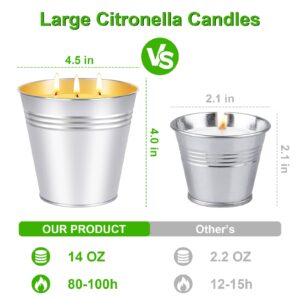 Citronella Candles Outdoor Large, 2×14oz Cironella Candles Bucket Garden Candles for Patio Yard Balcony Porch Camping BBQ, 200 Hours Long Lasting Burn Time,