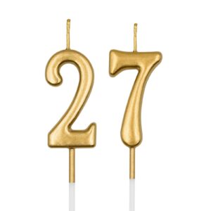 27th & 72nd birthday candles, champagne gold number 27 72 candle for cake, happy birthday cake topper decoration for birthday anniversary celebration party supplies