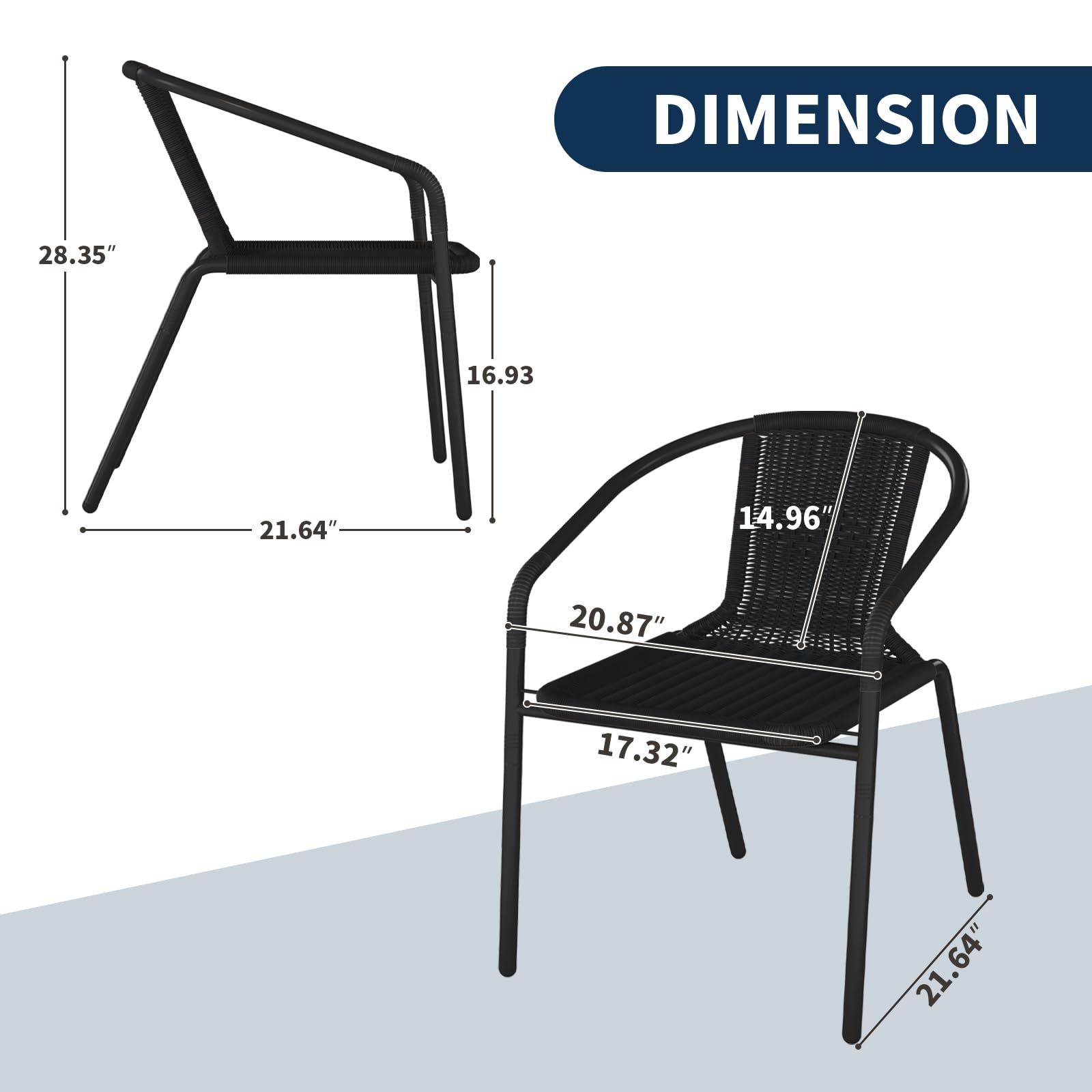 Amopatio Outdoor Dining Chairs Set of 4, Wicker Patio Chairs with Metal Frame, Rattan Indoor-Outdoor Chairs for Bistro, Deck, Yard, Porch, Restaurant Stack Chair 4 Pack Black