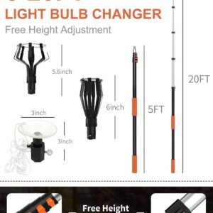 Buyplus 26FT Reach Light Bulb Changer for High Ceilings with 5-20FT Telescopic Extension Pole, Easy Flip-Tab Lock Bulb Changing Pole Extension with Basket and Suction Cup for Recessed Lights