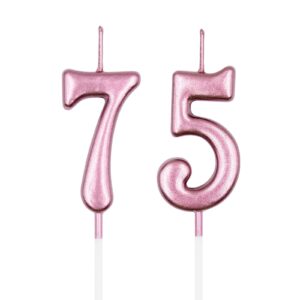 75th & 57th birthday candles, rose gold number 75 57 candle for cake, happy birthday cake topper decoration for birthday anniversary celebration party supplies