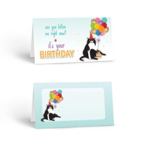 stonehouse collections | happy birthday cat table tent cards | cat lover name cards | multi-purpose, table decorations for birthday party | 25 count (tuxedo cat birthday)