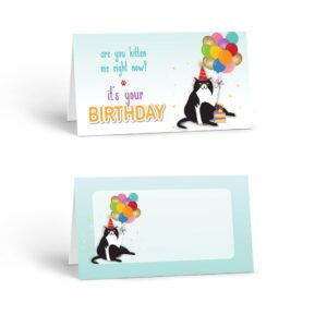 Stonehouse Collections | Happy Birthday Cat Table Tent Cards | Cat Lover Name Cards | Multi-Purpose, Table Decorations for Birthday Party | 25 Count (Tuxedo Cat Birthday)