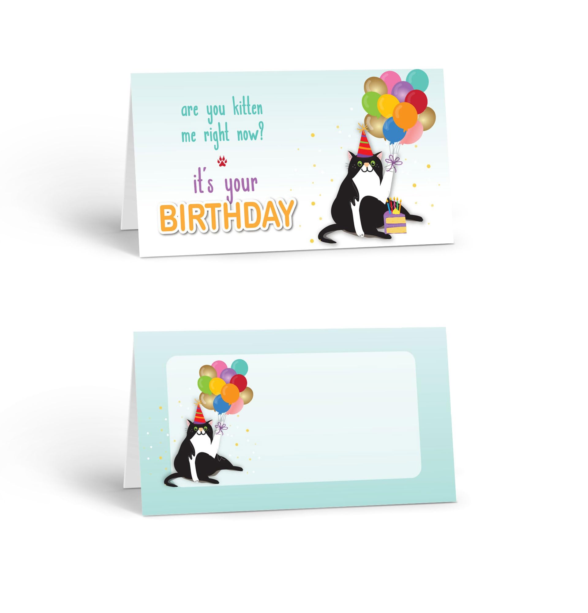 Stonehouse Collections | Happy Birthday Cat Table Tent Cards | Cat Lover Name Cards | Multi-Purpose, Table Decorations for Birthday Party | 25 Count (Tuxedo Cat Birthday)