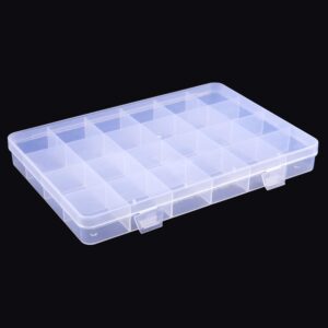 Pasuihcay 24 Compartments Plastic Box Case Jewelry Bead Storage Container Craft Organizer, Transparent