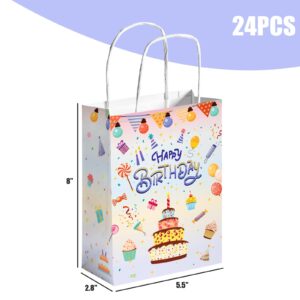 JOHOUSE 24PCS Happy Birthday Paper Bags, 5.5" x 2.8" x 8" Gift Bags with Handles Party Favor Bags Birthday Goodie Bags for Birthday Party Gifts